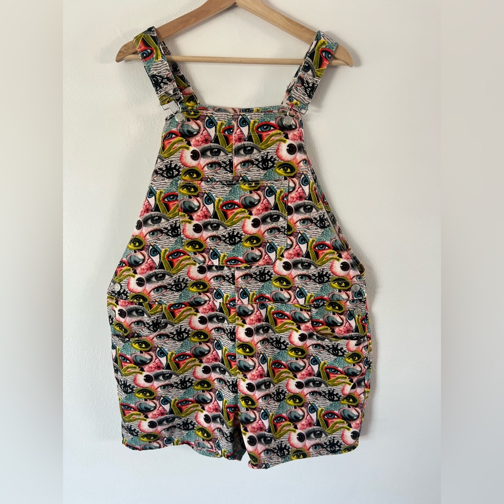 ASOS Men’s Allover Psychedelic Eyeball & Arm Pattern Cotton Shorts Overalls‎ 2XL